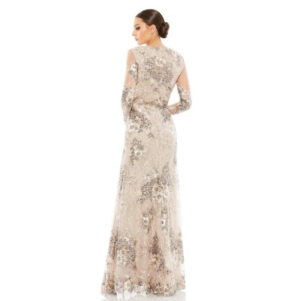 Mac Duggal Taupe 67539 Sequin V-Neck Long Sleeve Formal Gown Dress NEW - Picture 3 of 15